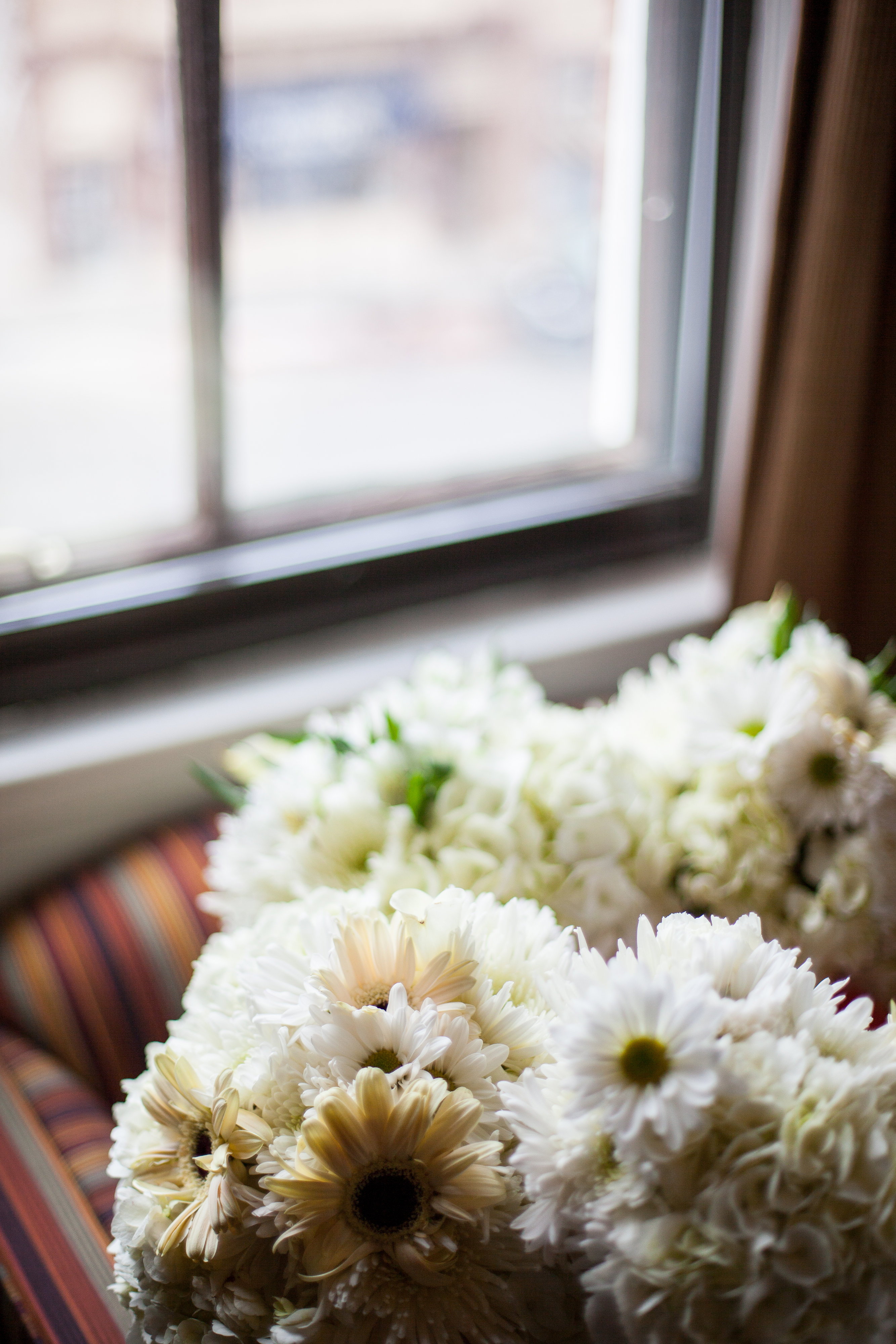 wedding bouquets by the window