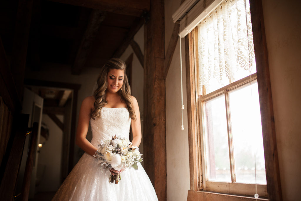 rustic bride in window light