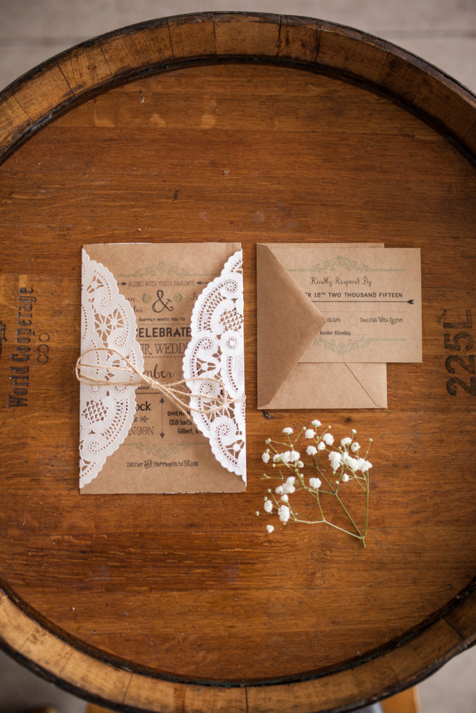 rustic lace doiley wedding invitation