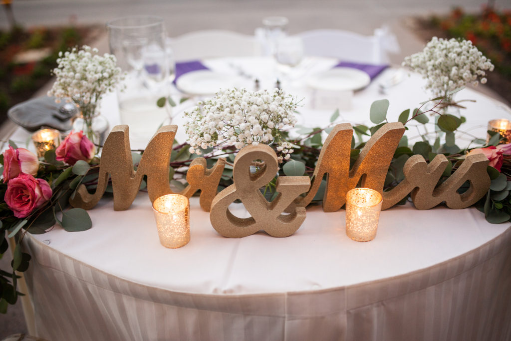 wedding sweetheart table ideas. Mr. and mrs. wooden sign for wedding decor