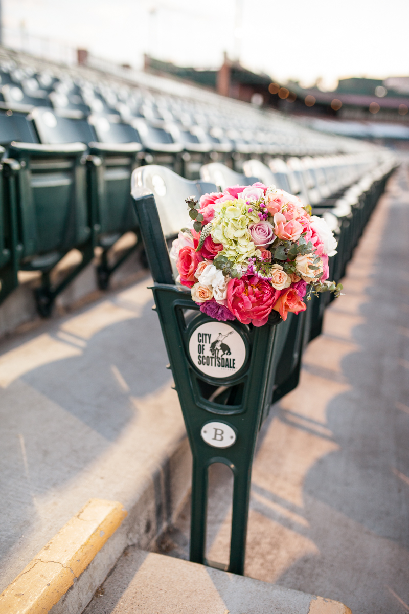 scottsdale arizona wedding baseball stadium bridal bouquet