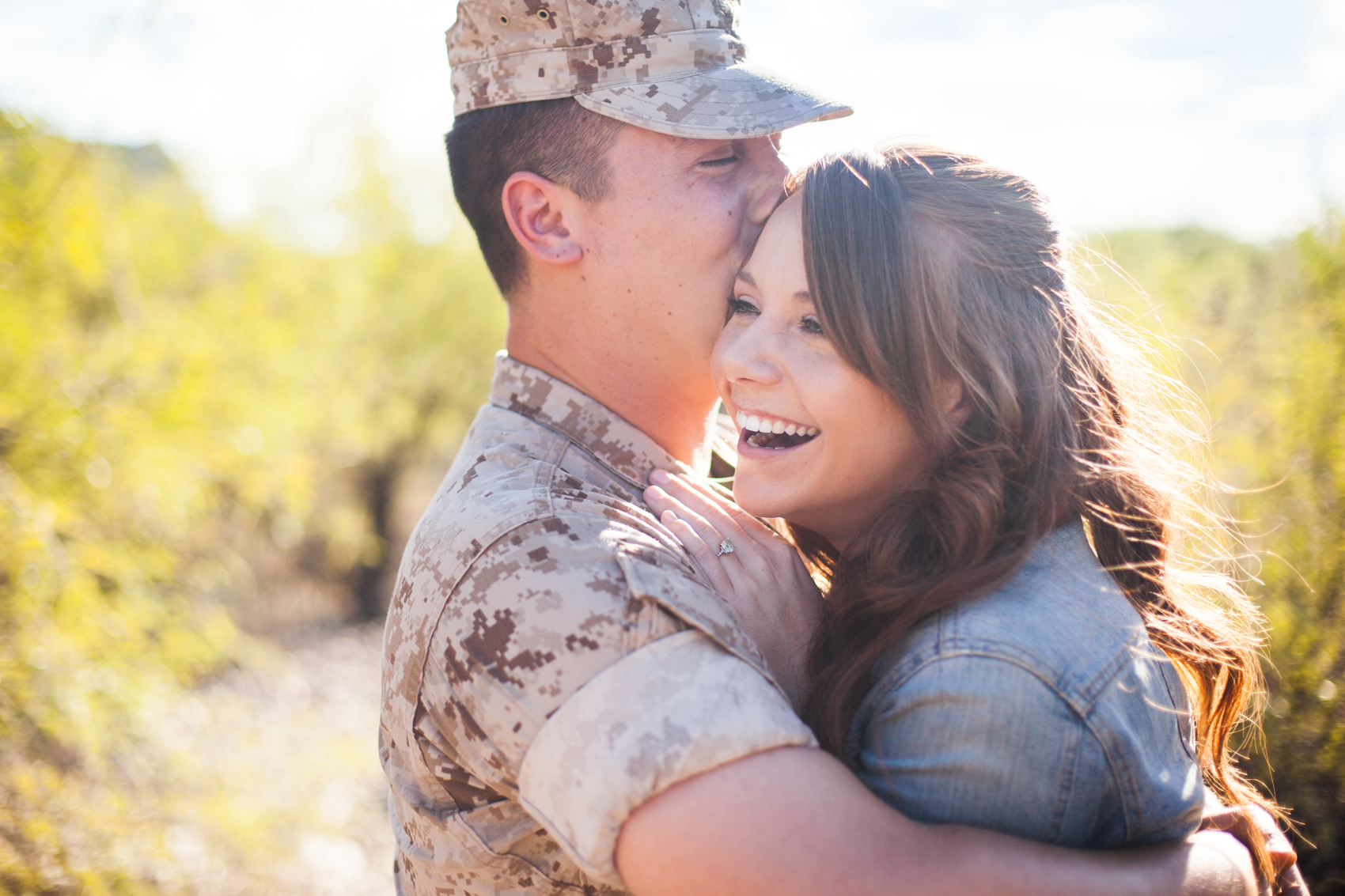 Laughing military couple in the arizona desert