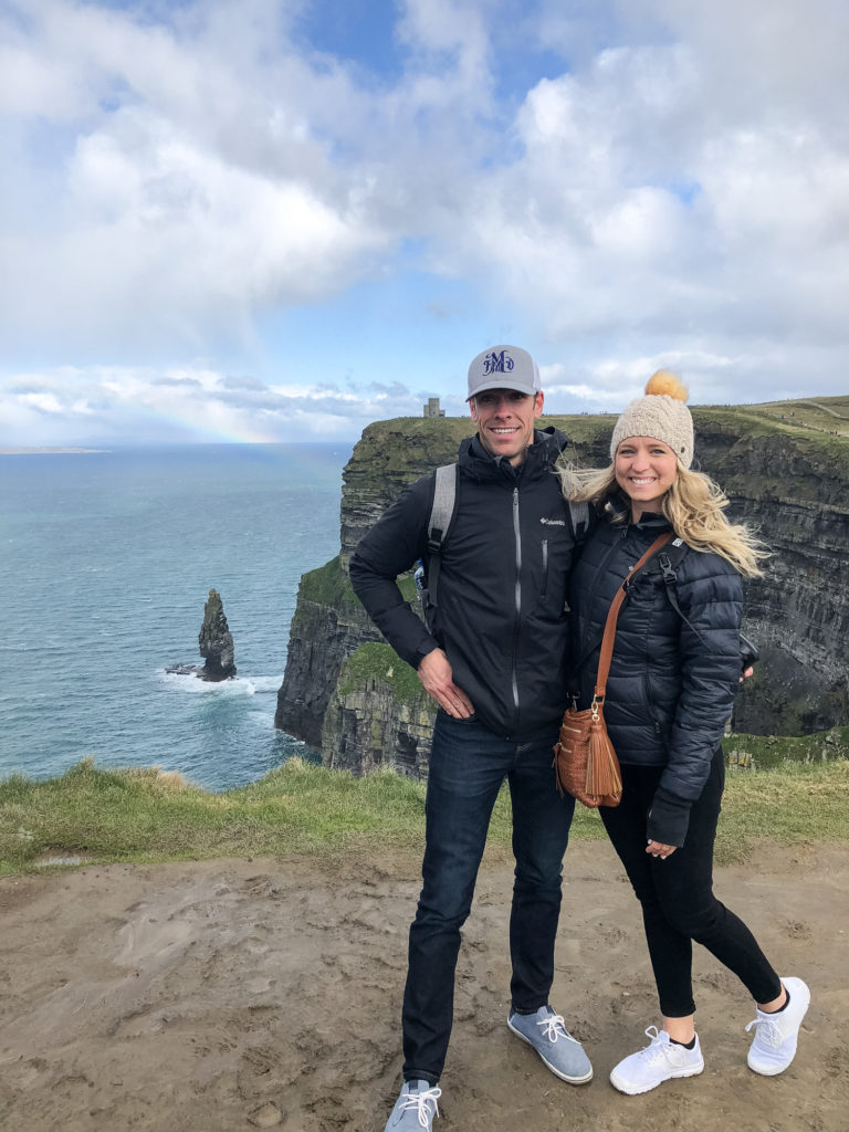 brooke and doug at the cliffs of moher with rainbow