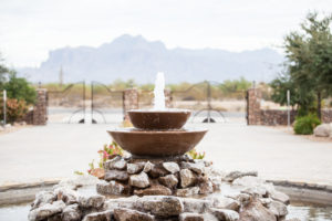 fountain outside of the Superstition Manor Wedding venue