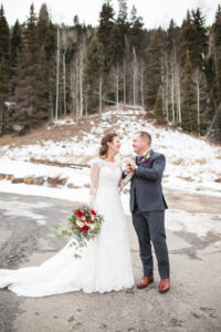 Durango, Colorado Winter Wedding ideas bride and groom in the snow