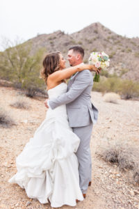 rainy phoenix desert wedding bride and groom