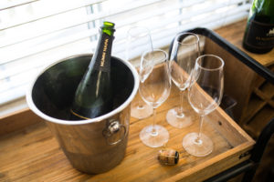mumm vineyard champagne bottle in bridal suite