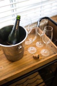 mumm vineyard champagne bottle in bridal suite
