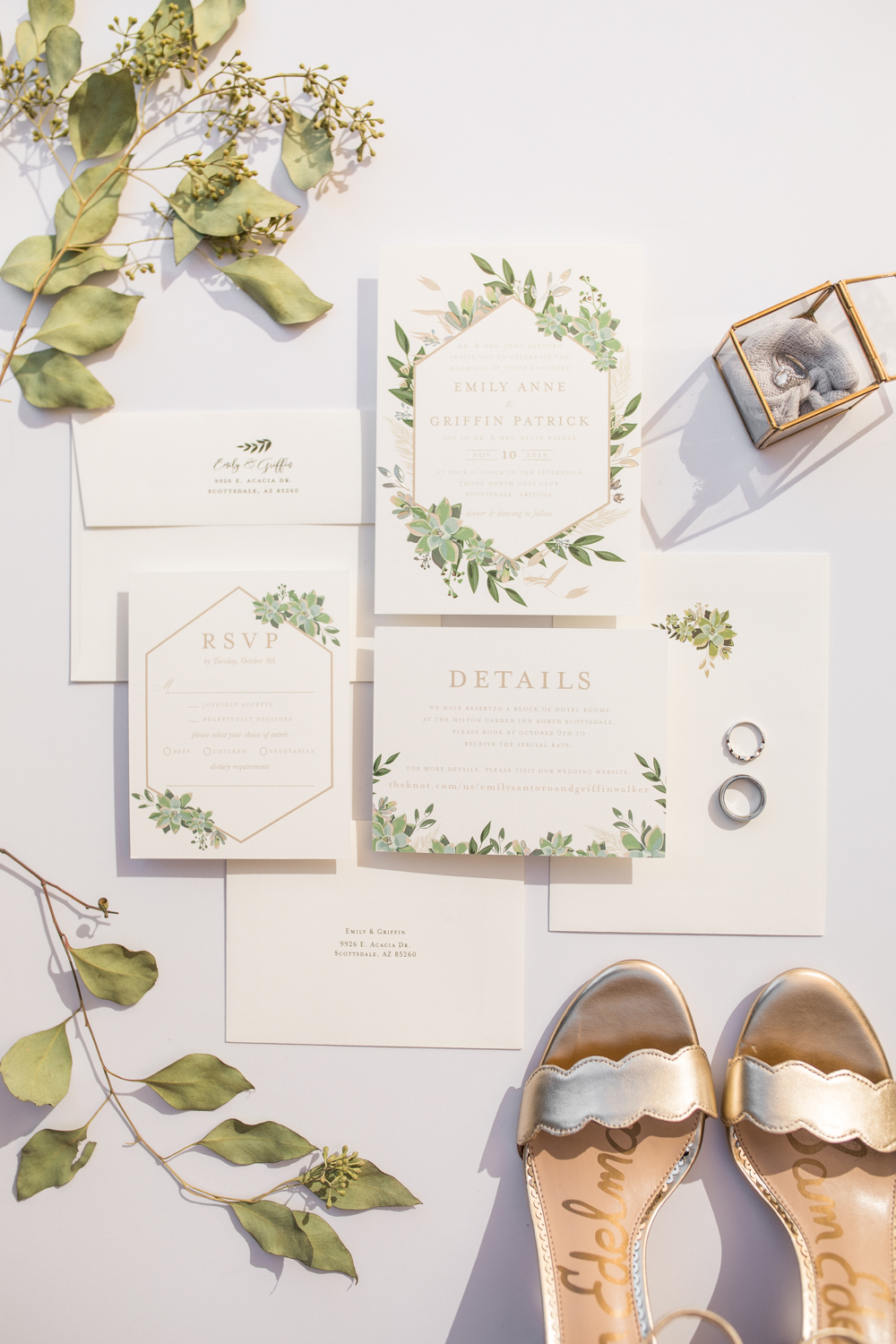 minted wedding invitation suite real wedding flat lay